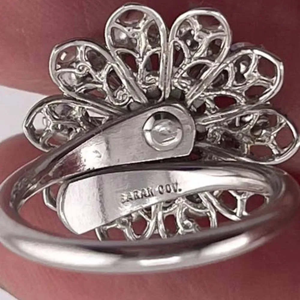 VTG Sarah Coventry Silver Tone Diamond Filigree Burst Statement Ring‎ Adjustable
